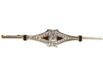 Art Deco 18ct Gold & Platinum, Diamond & Garnet Brooch