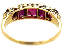 Victorian Carved Half Hoop 18ct Gold Five Stone Ruby Ring