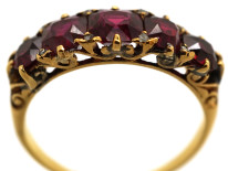 Victorian Carved Half Hoop 18ct Gold Five Stone Ruby Ring