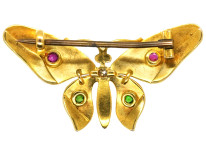 Edwardian 18ct Gold Butterfly Brooch Set With Green Garnets, Rubies, Pearls & a Diamond