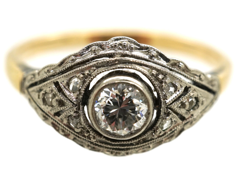 Art Deco 18ct Gold, & Platinum Diamond Ring