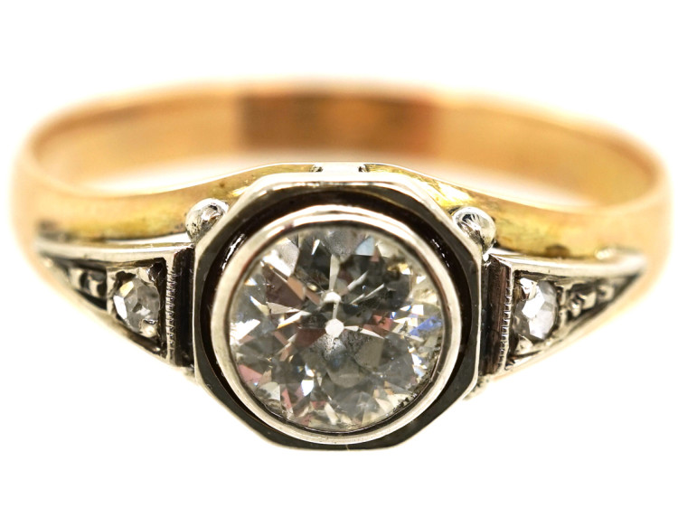 Art Deco Diamond Solitaire Ring With Rose Diamond Shoulders