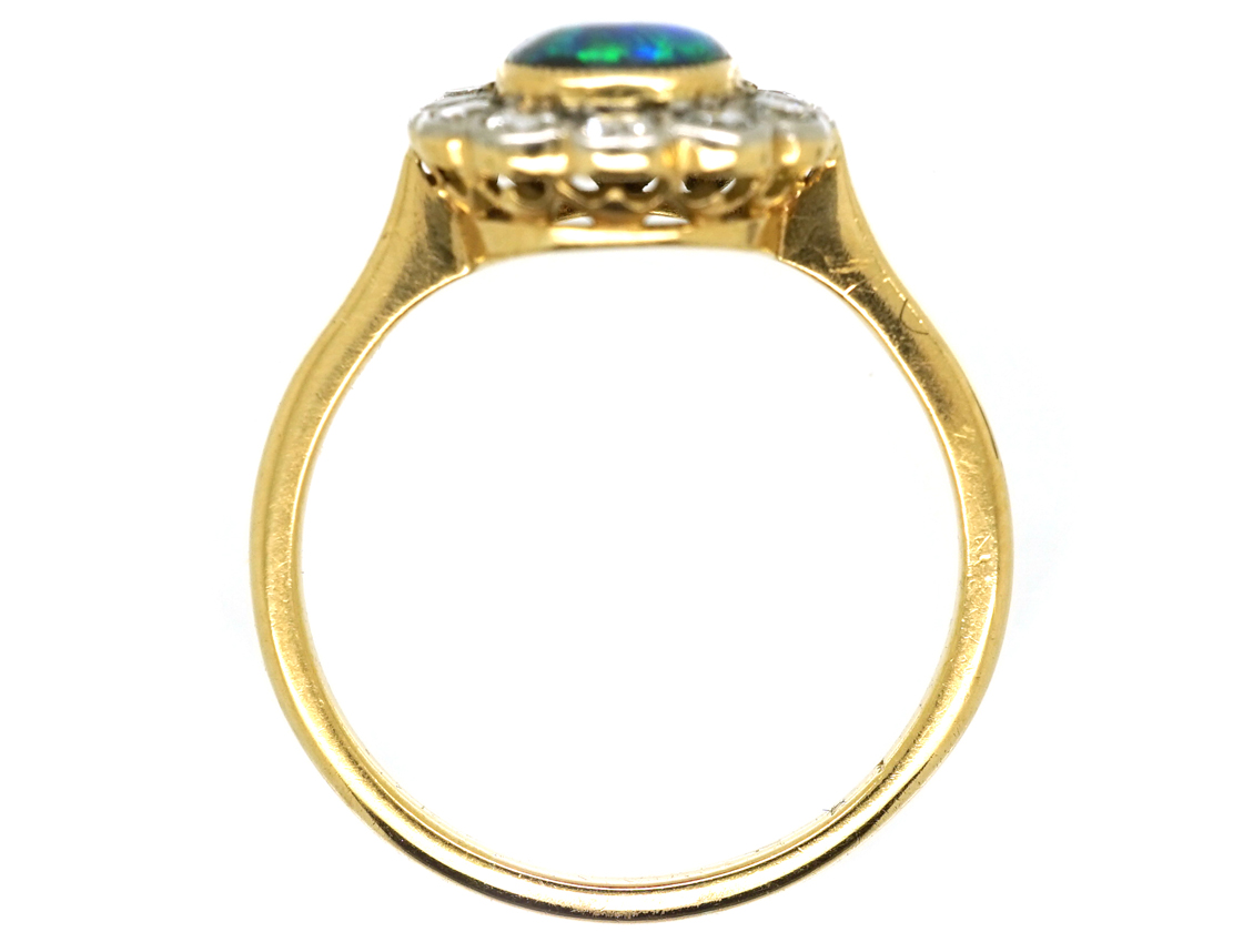 Edwardian 18ct & Platinum, Black Opal & Diamond Oval Ring (137L) | The ...