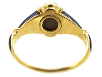Regency 18ct Gold Blue Enamel, Diamond & Pearl Cluster Ring