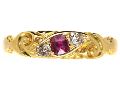 Edwardian 18ct Gold, Diamond & Ruby Twist Ring