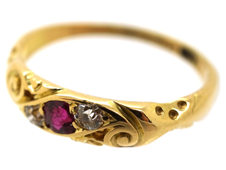 Edwardian 18ct Gold, Diamond & Ruby Twist Ring
