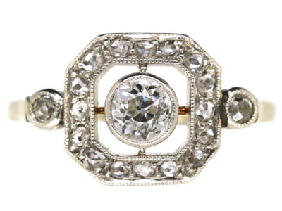 Art Deco 18ct Gold, Platinum, & Diamond Octagonal Ring