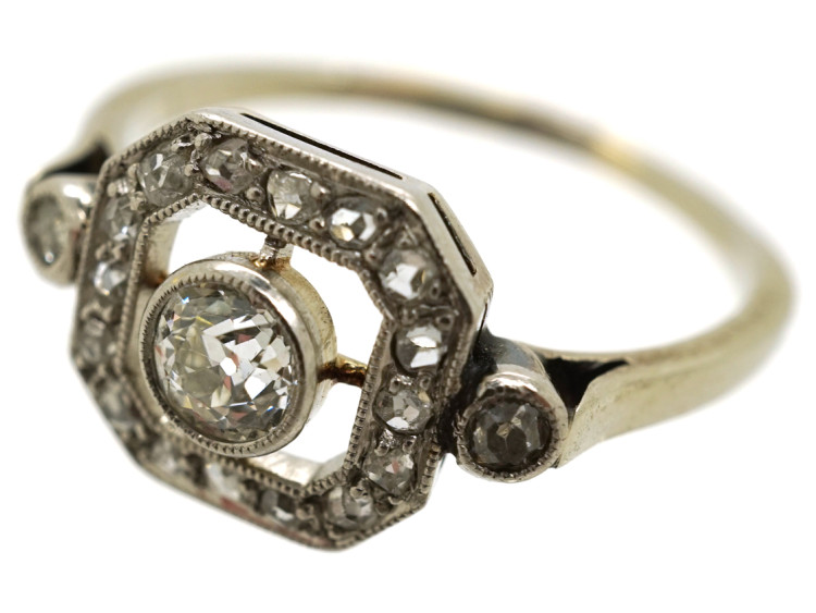 Art Deco 18ct Gold, Platinum, & Diamond Octagonal Ring