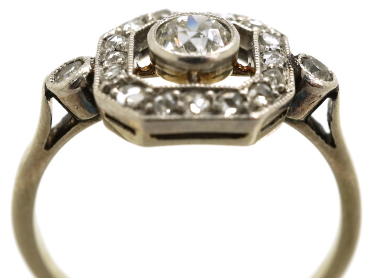 Art Deco 18ct Gold, Platinum, & Diamond Octagonal Ring