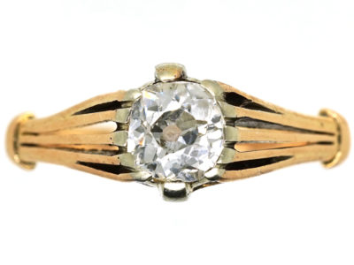 Art Deco 18ct Gold Diamond Solitaire Ring With Pierced Shoulders