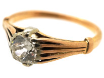 Art Deco 18ct Gold Diamond Solitaire Ring With Pierced Shoulders