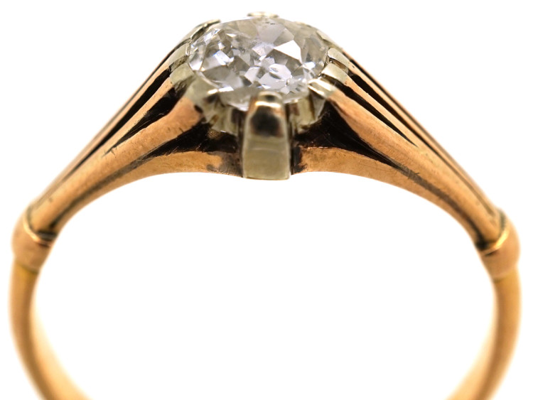 Art Deco 18ct Gold Diamond Solitaire Ring With Pierced Shoulders