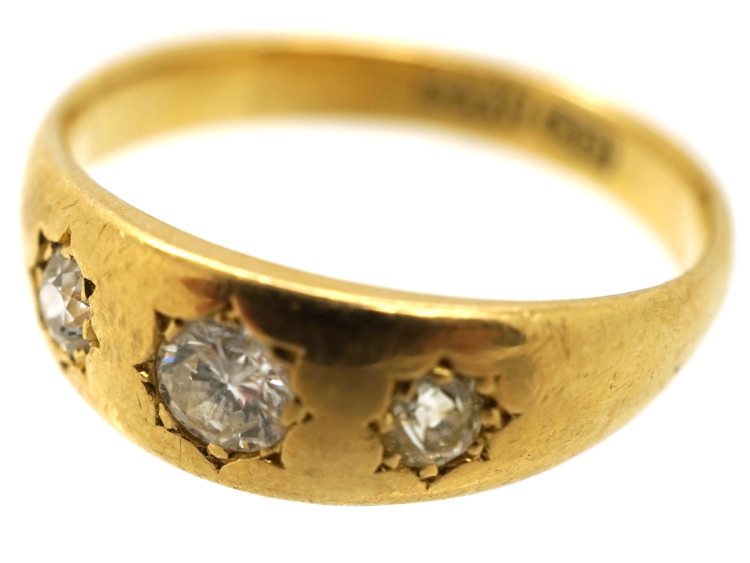 Victorian 18ct Gold & Three Stone Diamond Gypsy Ring