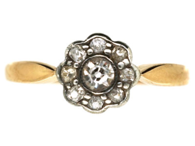Edwardian 18ct Gold, Platinum &ampDiamond Set Daisy Ring