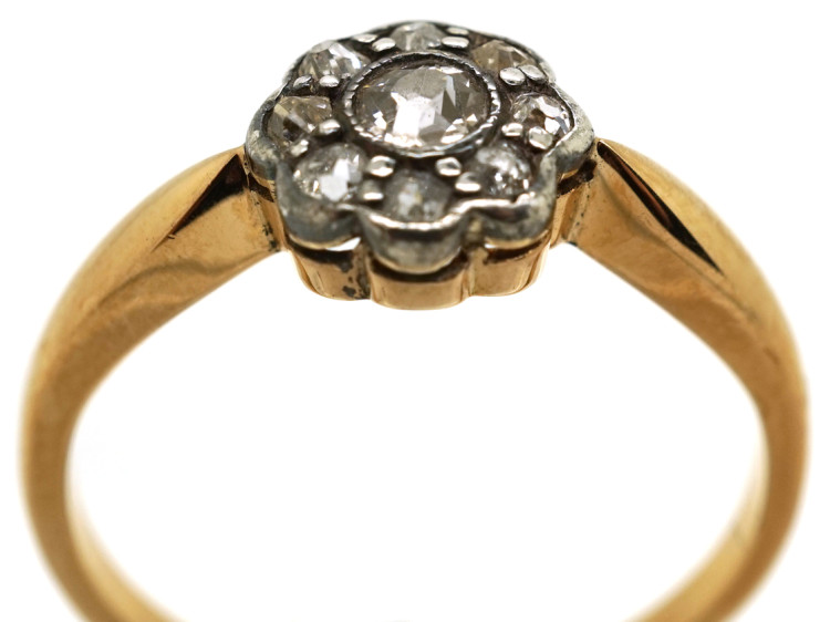 Edwardian 18ct Gold, Platinum &ampDiamond Set Daisy Ring