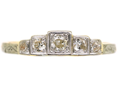 Art Deco 18ct Gold & Platinum Five Stone Diamond Step Cut Ring