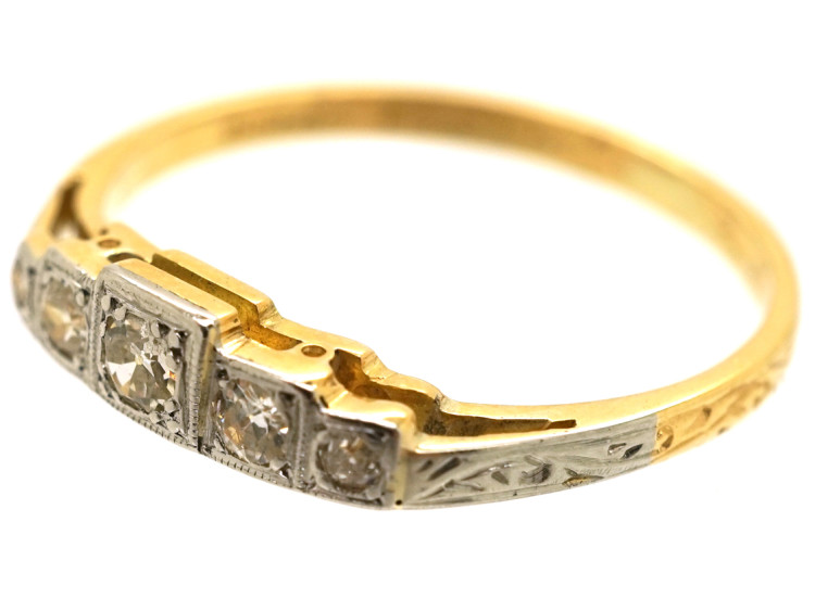 Art Deco 18ct Gold & Platinum Five Stone Diamond Step Cut Ring