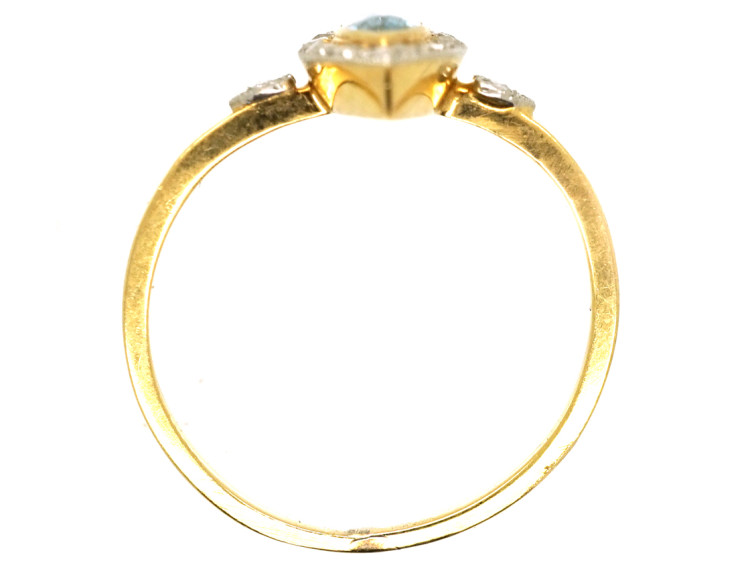 Edwardian 18ct Gold, Platinum, Aquamarine & Rose Diamond Marquise Ring
