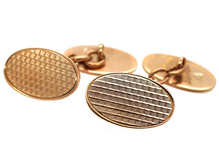 9ct Gold Oval Engine Turned Cufflinks