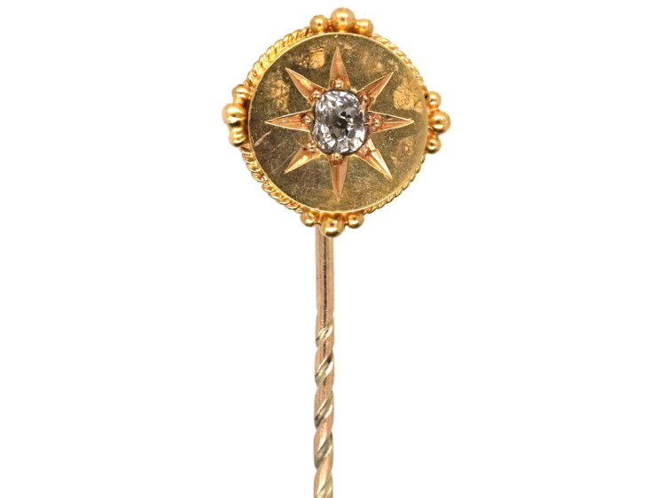 Victorian 15ct Gold Tie Pin Set With a Diamond