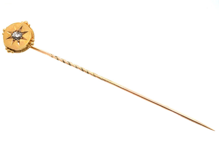 Victorian 15ct Gold Tie Pin Set With a Diamond