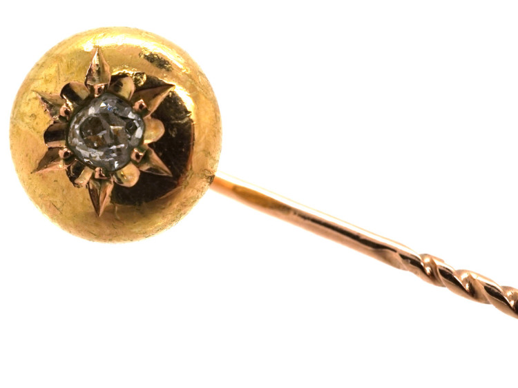 Victorian 18ct Gold & Diamond Round Tie Pin