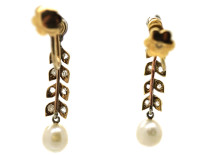 Edwardian 15ct Gold & Platinum, Diamond & Pearl Drop Earrings