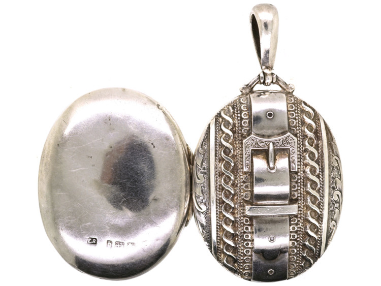 Victorian Silver Locket With Buckle Motif