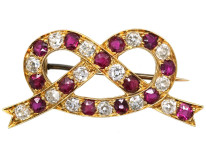 Edwardian 15ct Gold, Ruby & Diamond Lover's Knot Brooch