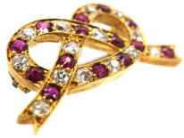 Edwardian 15ct Gold, Ruby & Diamond Lover's Knot Brooch