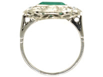 Art Deco Platinum Large Emerald & Diamond Ring