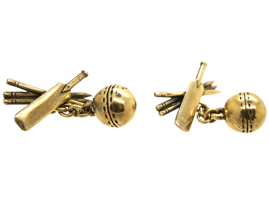 Silver Gilt Cricket Bat & Stumps Cufflinks (187L) The Antique