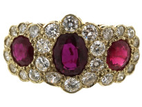 Edwardian 18ct Gold Ruby & Diamond Triple Cluster Ring