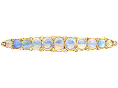 Edwardian 15ct Gold, Opal & Diamond Line Brooch