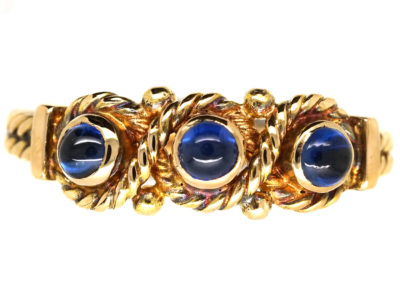 Edwardian 15ct Gold & Three Cabochon Sapphire Ring