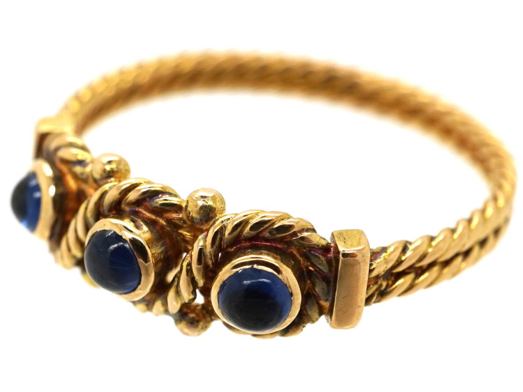 Edwardian 15ct Gold & Three Cabochon Sapphire Ring