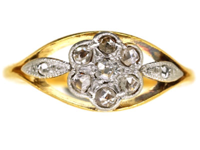 Edwardian 18ct Gold, Platinum & Rose Diamond Cluster Ring