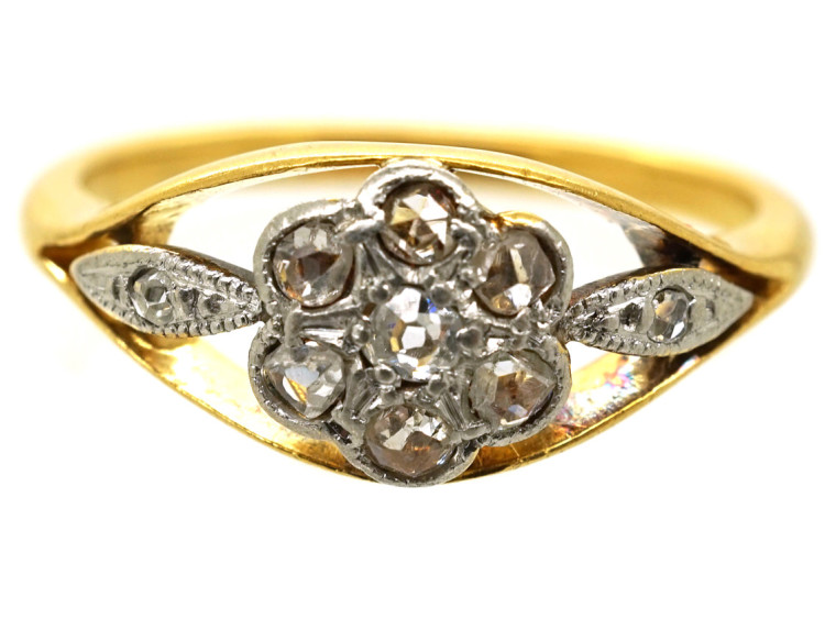 Edwardian 18ct Gold, Platinum & Rose Diamond Cluster Ring