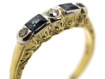 Art Deco 14ct Gold Sapphire & Diamond Five Stone Ring
