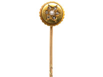 Edwardian 15ct Gold, Natural Pearl & Rose Diamond Tie Pin