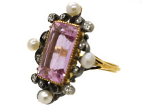 Edwardian 15ct Gold, Pink Topaz, Diamond & Natural Split Pearl Ring
