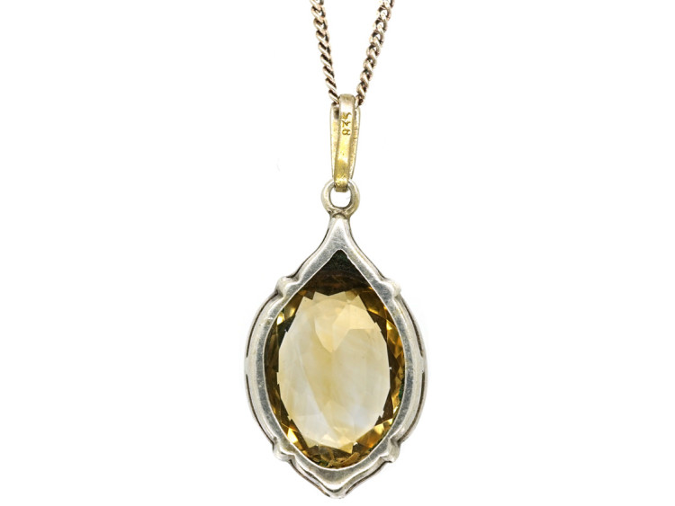 Silver Art Deco Pendant set with a Citrine on a Silver Chain