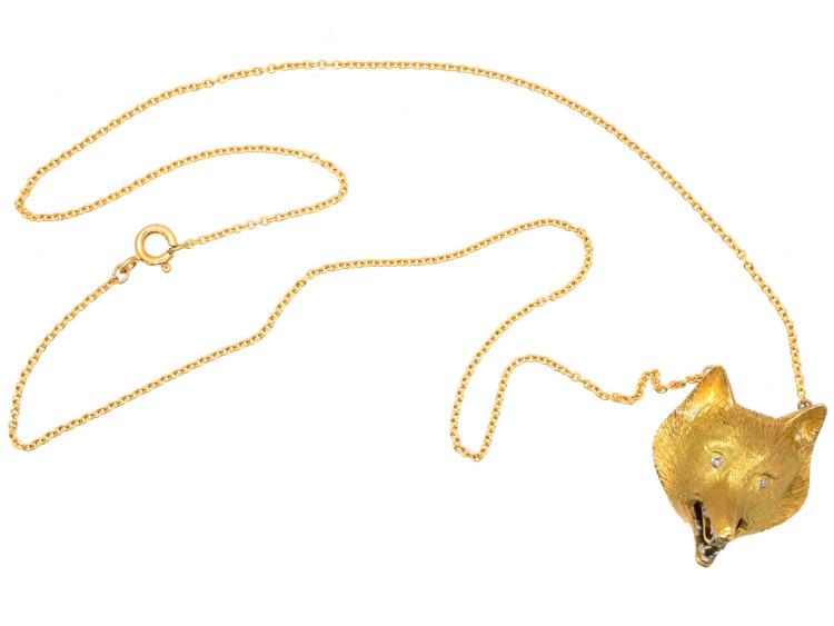 18ct Gold Fox Head Pendant on Chain