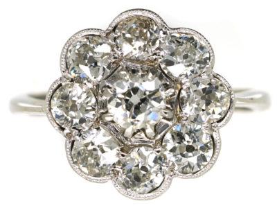 Edwardian 18ct White Gold Diamond Daisy Cluster Ring