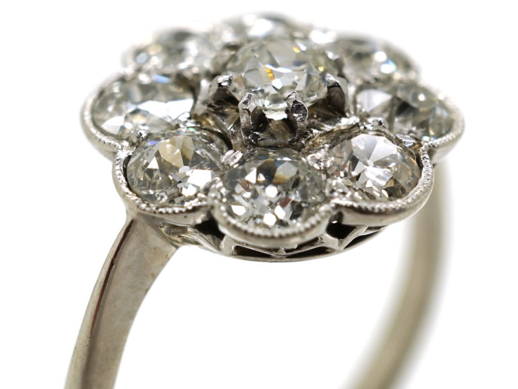 Edwardian 18ct White Gold Diamond Daisy Cluster Ring
