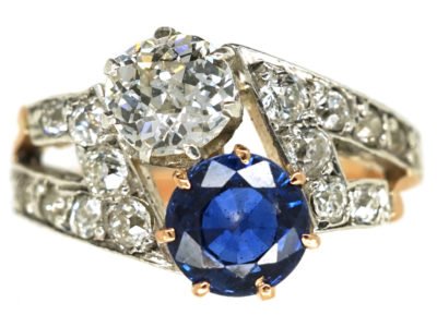 Art Deco 18ct Gold & Platinum, Sapphire& Diamond Two Stone Ring