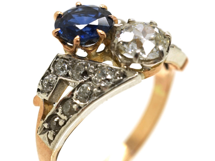 Art Deco 18ct Gold & Platinum, Sapphire& Diamond Two Stone Ring
