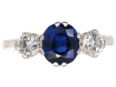 Platinum, Diamond & Sapphire Three Stone Ring