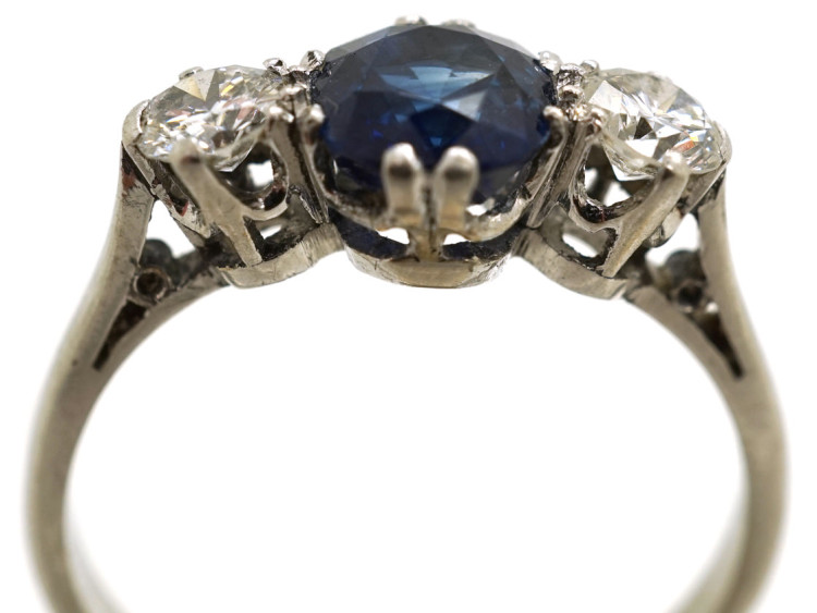 Platinum, Diamond & Sapphire Three Stone Ring