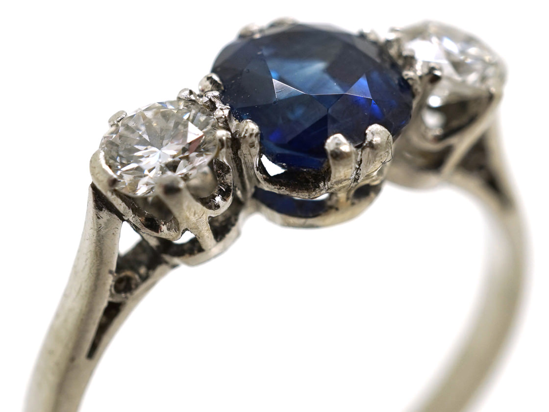 Platinum, Diamond & Sapphire Three Stone Ring (208L) | The Antique ...